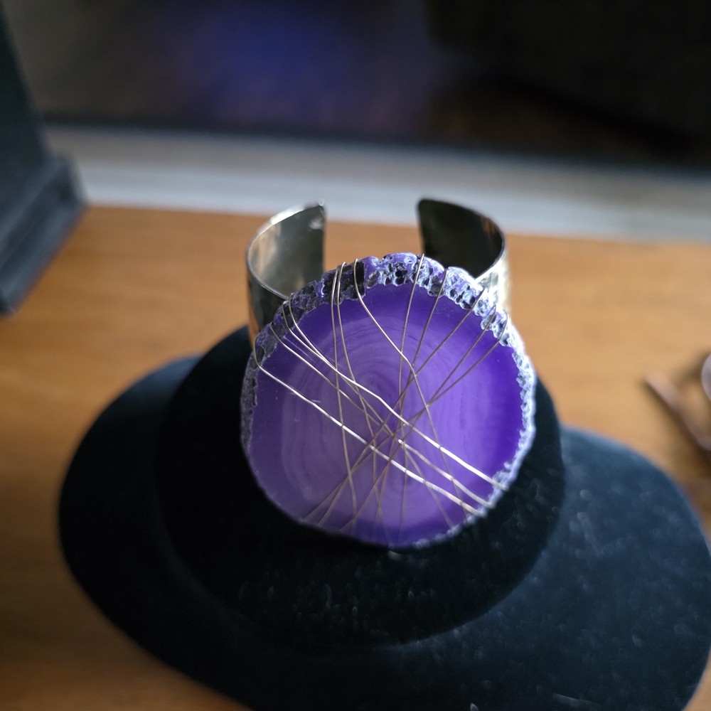 Purple Agate Silver Cuff Bracelet